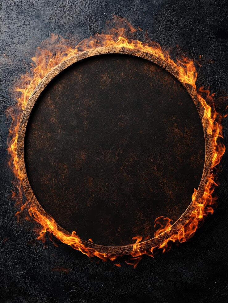 Burning circular frame on dark background photo