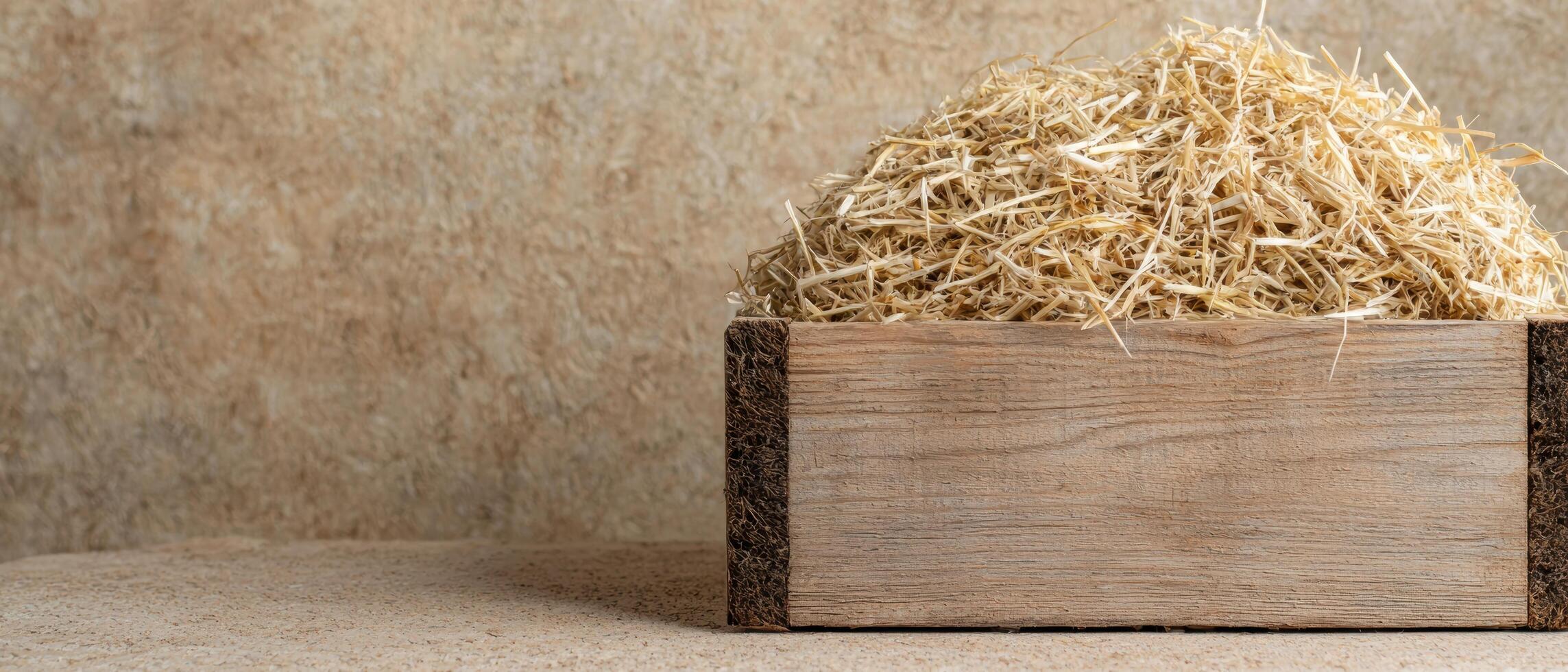 Wooden box filled with straw photo