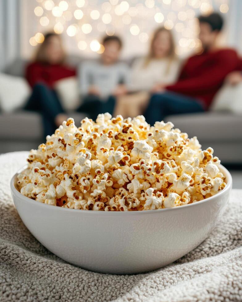 cozy movie night with popcorn and friends photo
