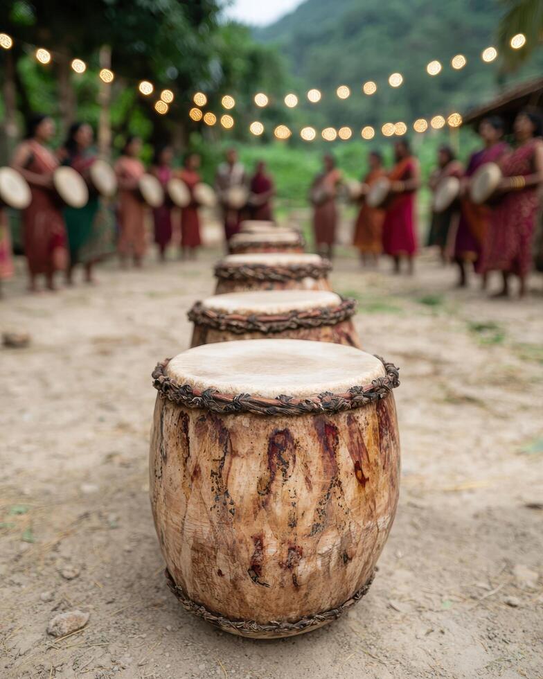 Festive outdoor gathering with traditional drums photo