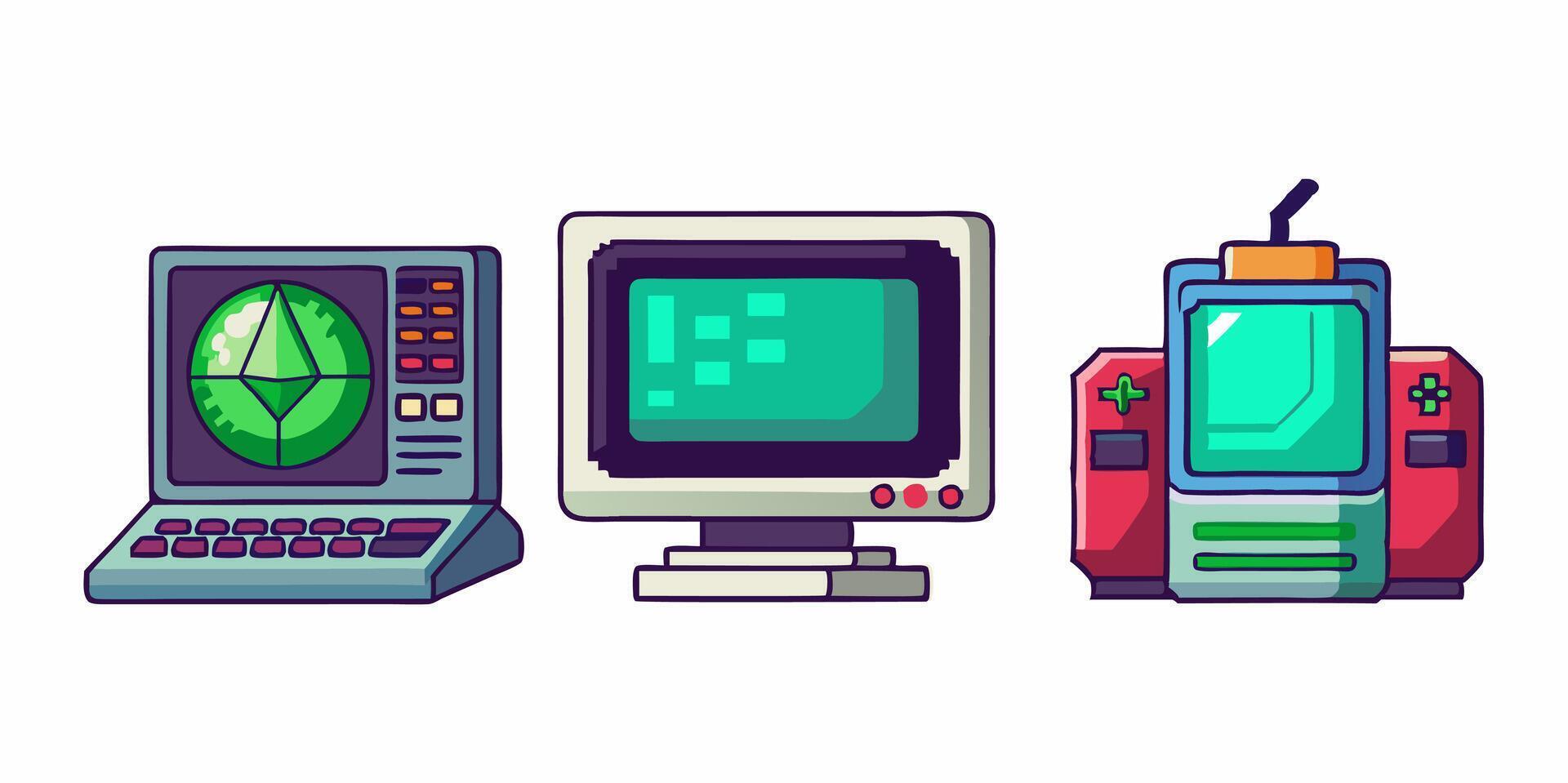 An old computer, a monitor and a keyboard vector