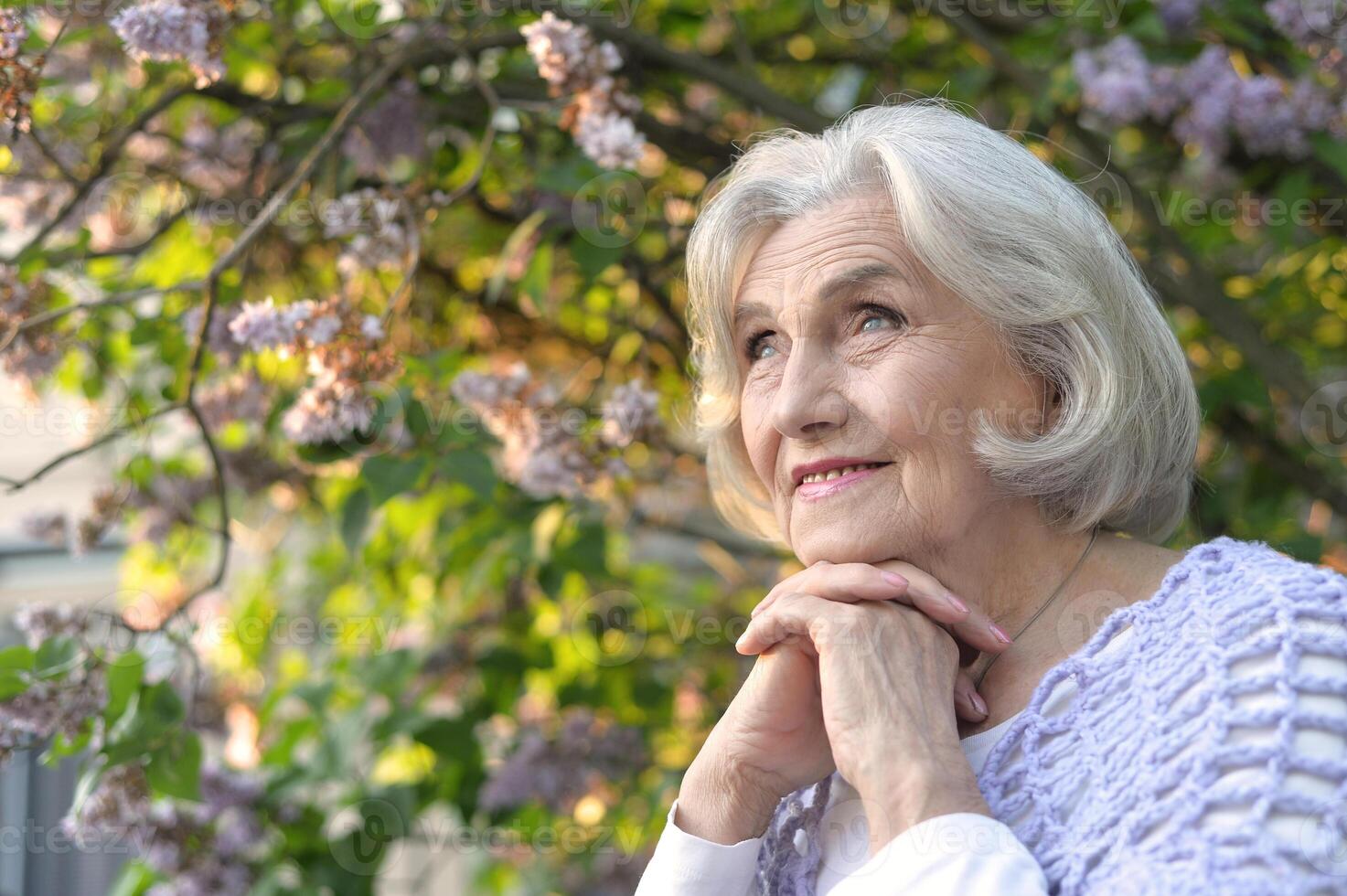 Portrait of a beautiful woman in the park in summer photo