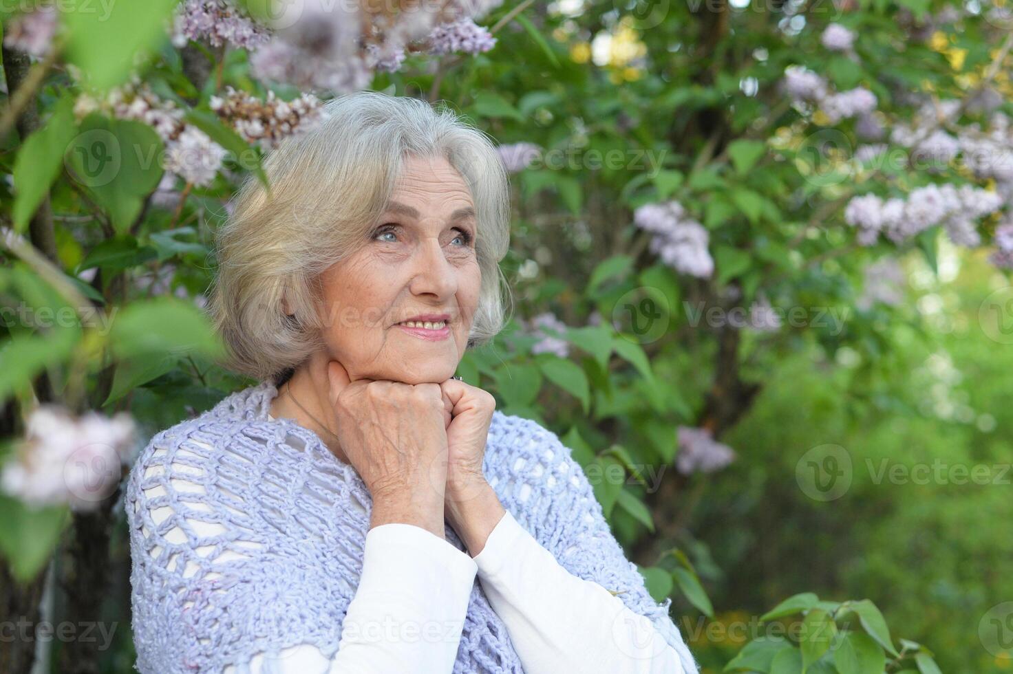 Portrait of a beautiful woman in the park in summer photo