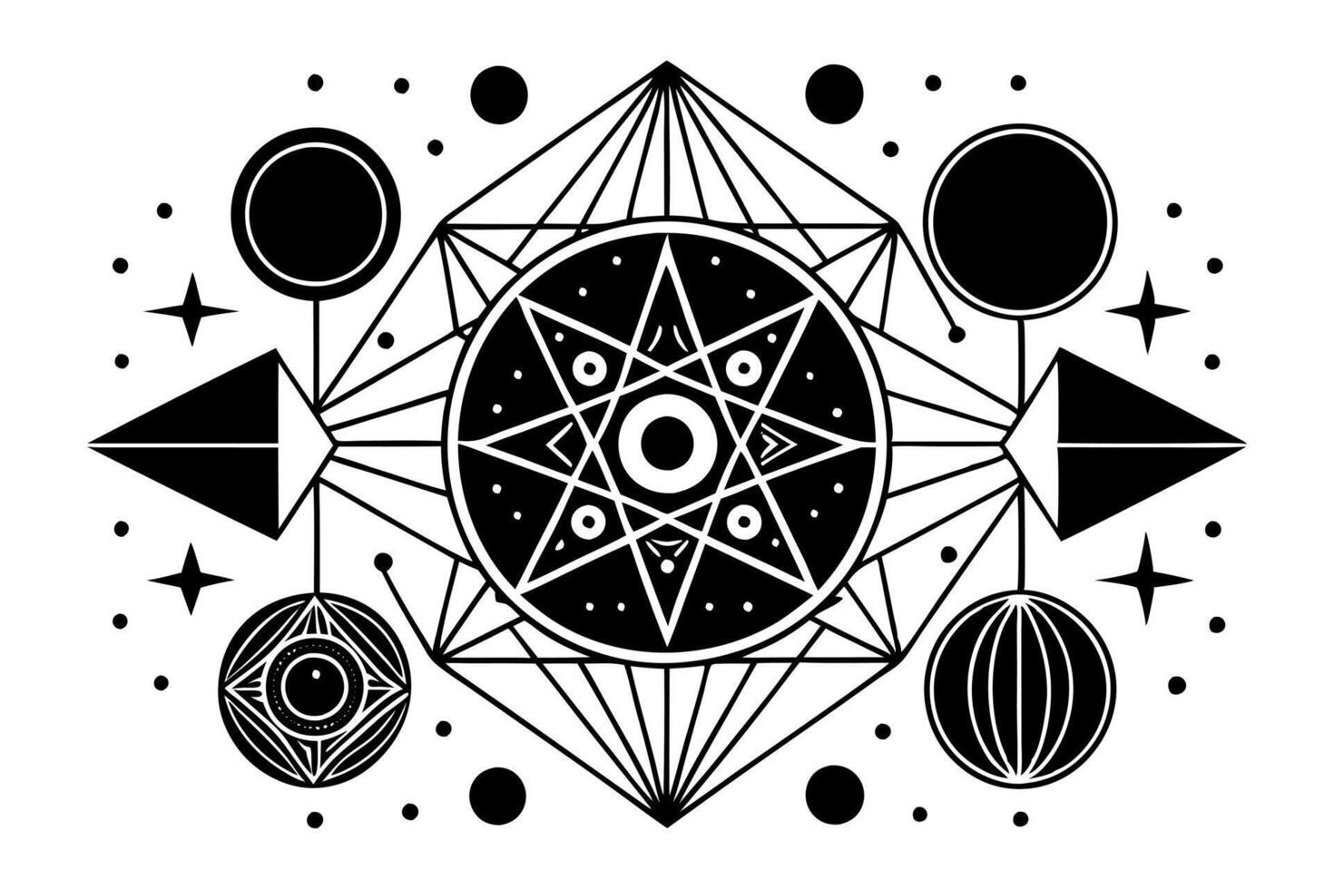 A black and white drawing of a geometric design vector