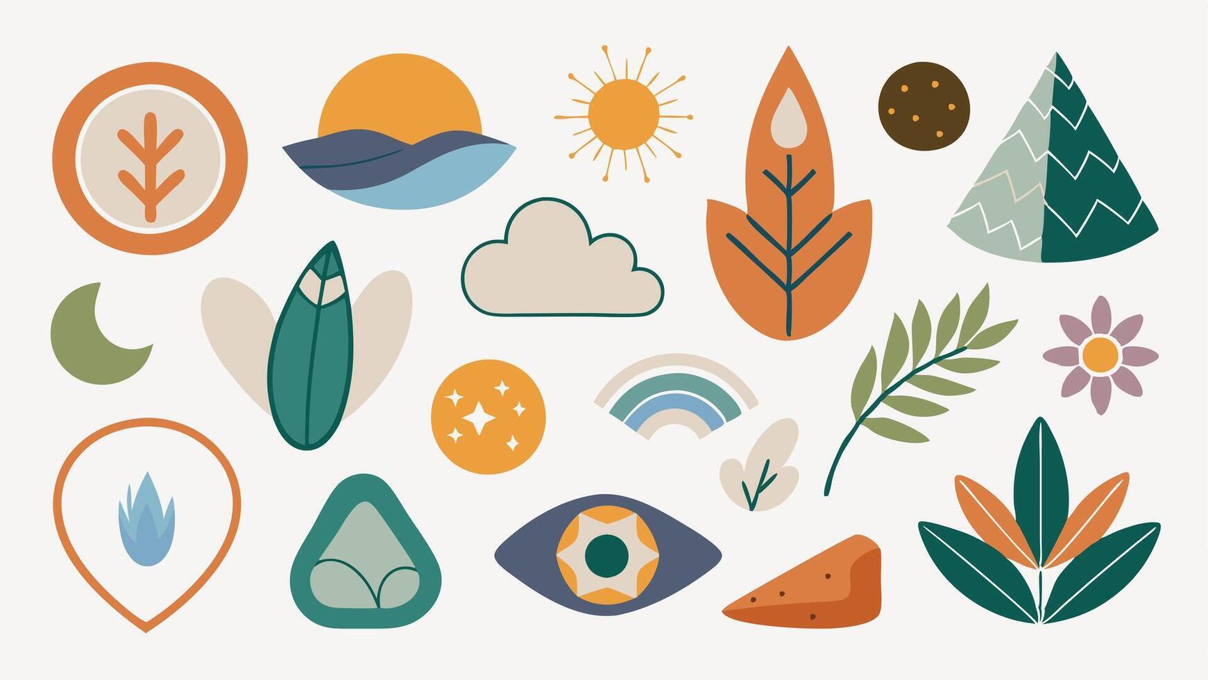 A set of colorful icons with various plants and trees vector
