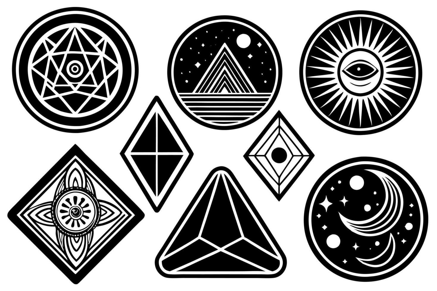A set of black and white geometric symbols vector