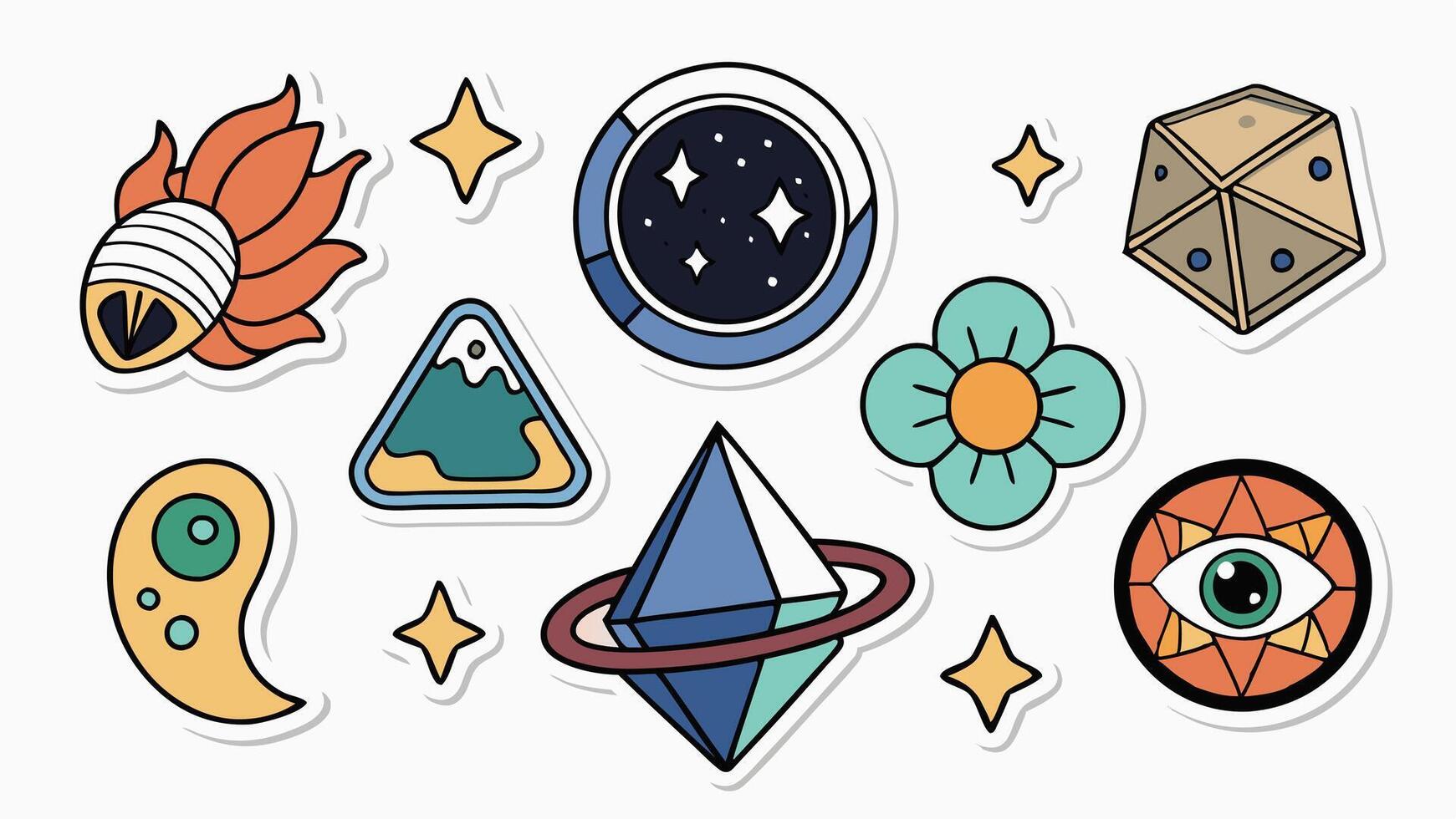 A set of stickers with various objects vector