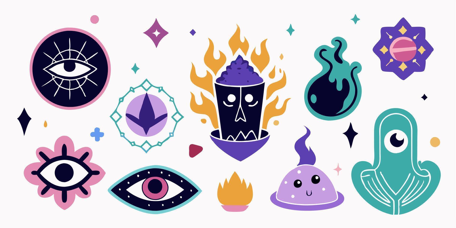 A set of colorful cartoon icons with various shapes vector