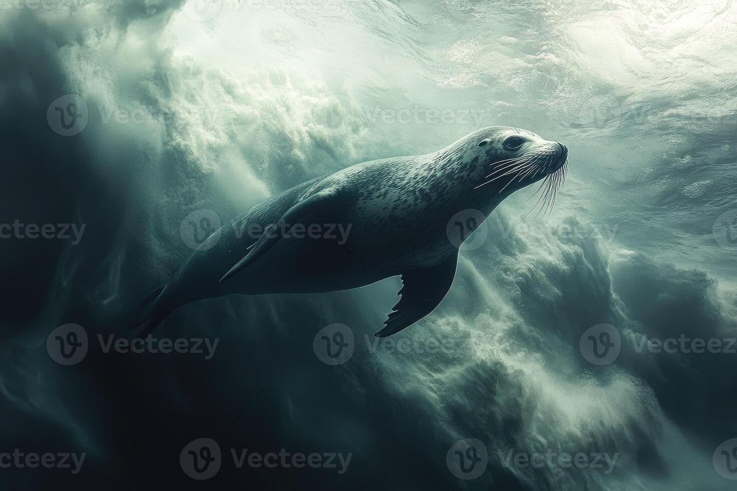 Solitary seal swimming in deep ocean waters photo