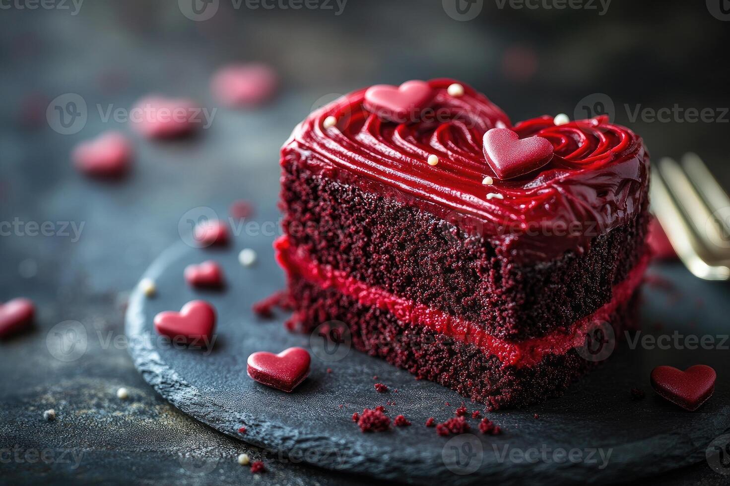 Heart-shaped red velvet cake presenting romantic valentine's day treat photo