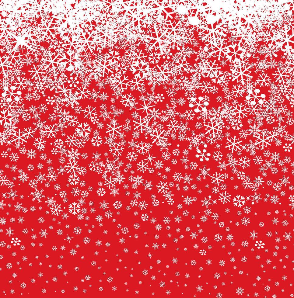 Snowy holiday background. Snowflakes winter texture. Snow falling over red background. Gentle seamless pattern. Christmas snowfall icon ornament. vector