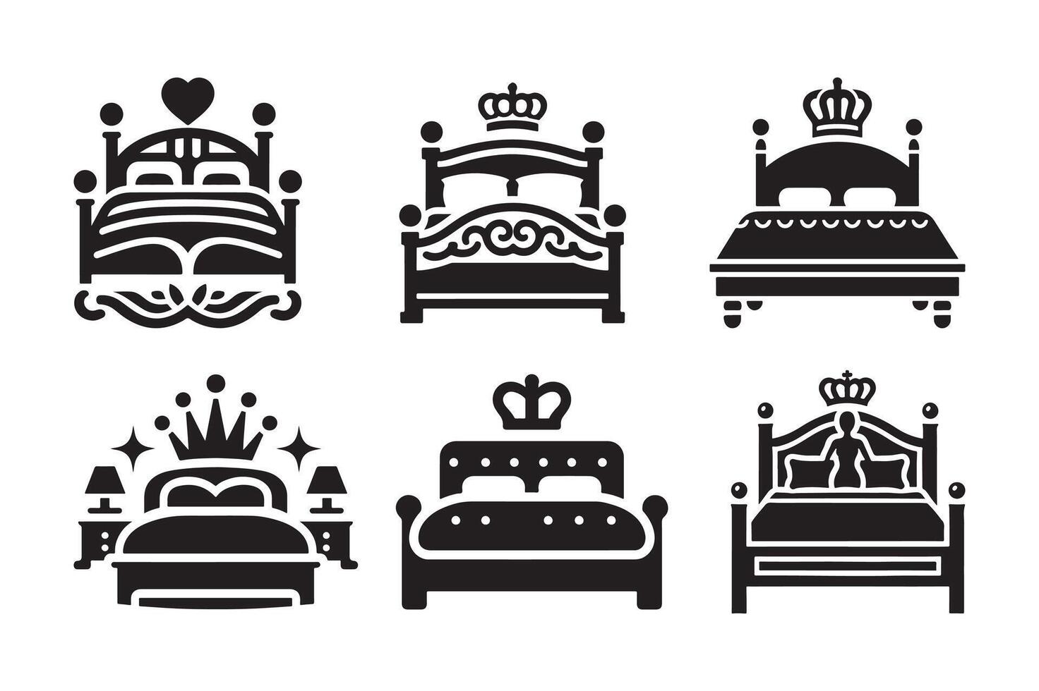 Queen Bed Silhouette Vectors Illustrations Ready for Your Next Design, Ai