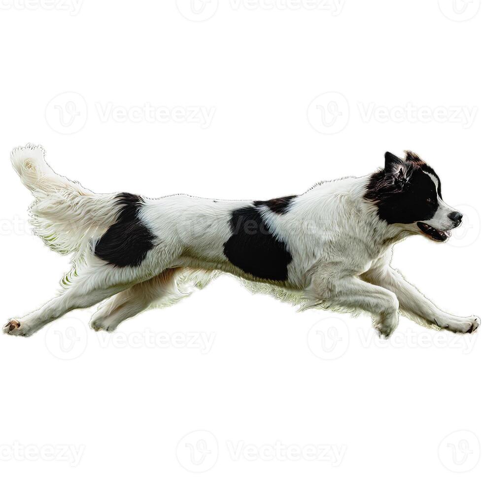Dog running straight on camera isolated on white background at full speed on competition photo