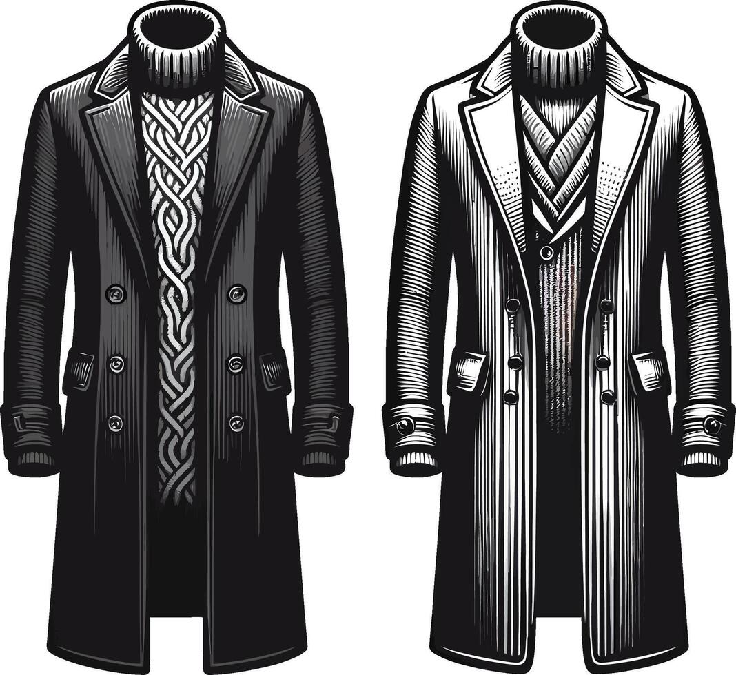 Detailed Man Overcoat Vintage Line Drawing vector