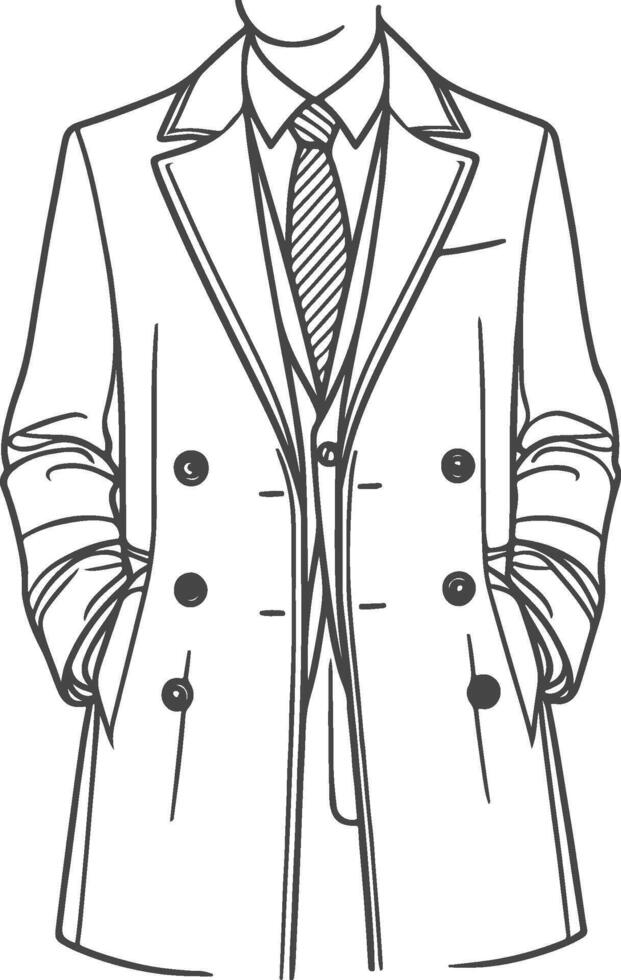 Classic Overcoat Black Outline Sketch vector