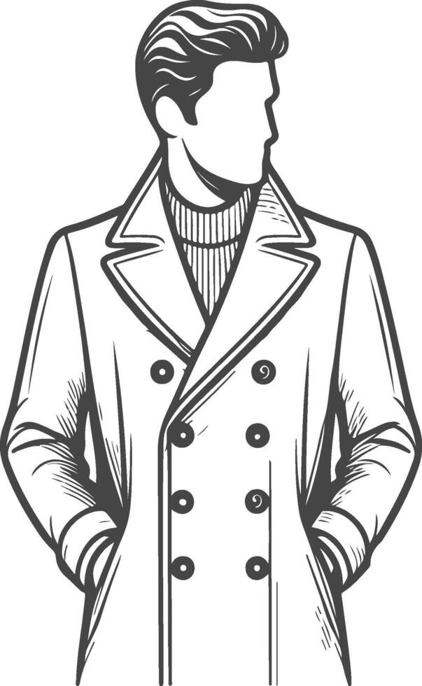 Refined Overcoat Line Art Silhouette vector
