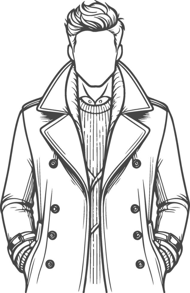 Stylish Man Overcoat Monochrome Illustration vector