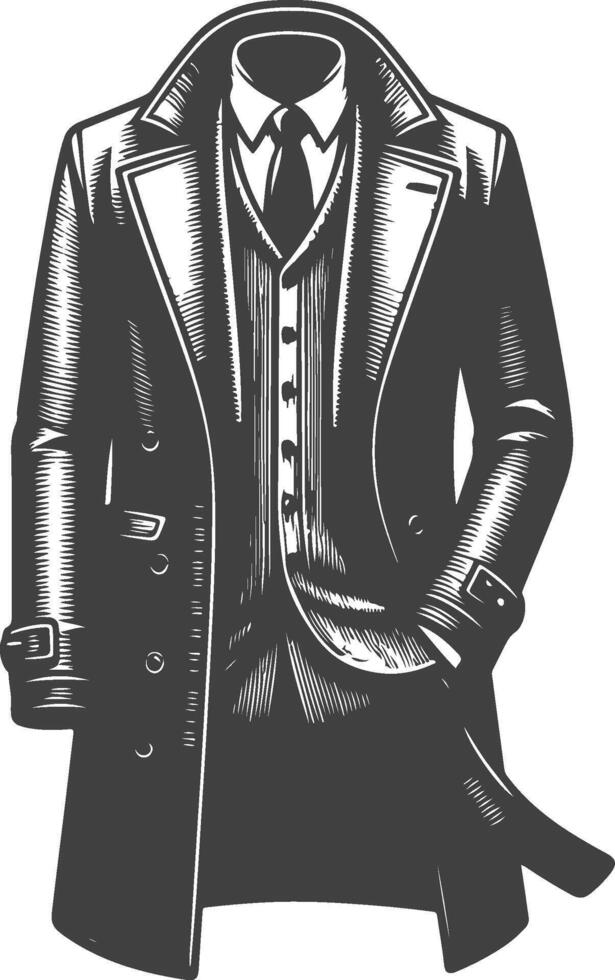 Detailed Vintage Overcoat Black vector