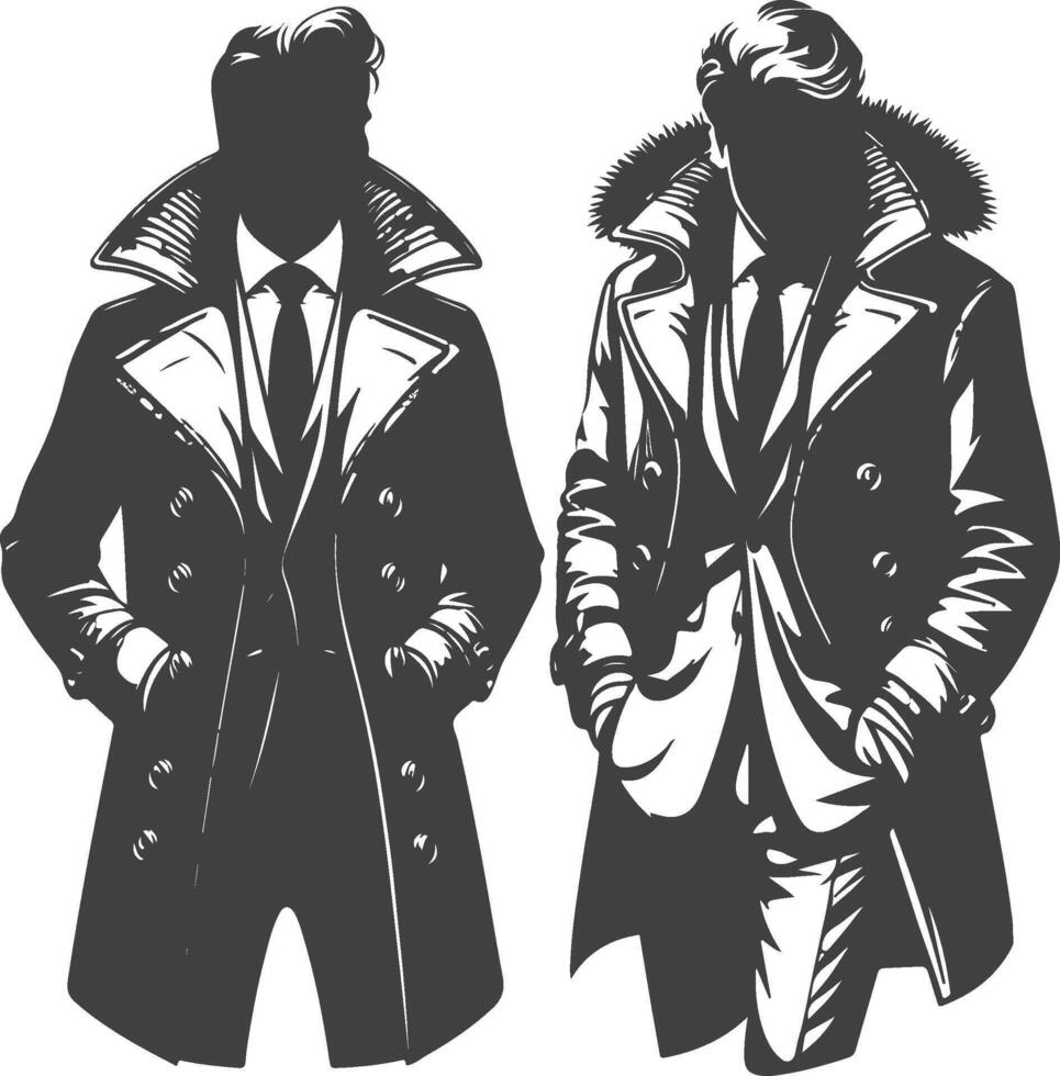 Detailed Vintage Man Overcoat Silhouette Art vector