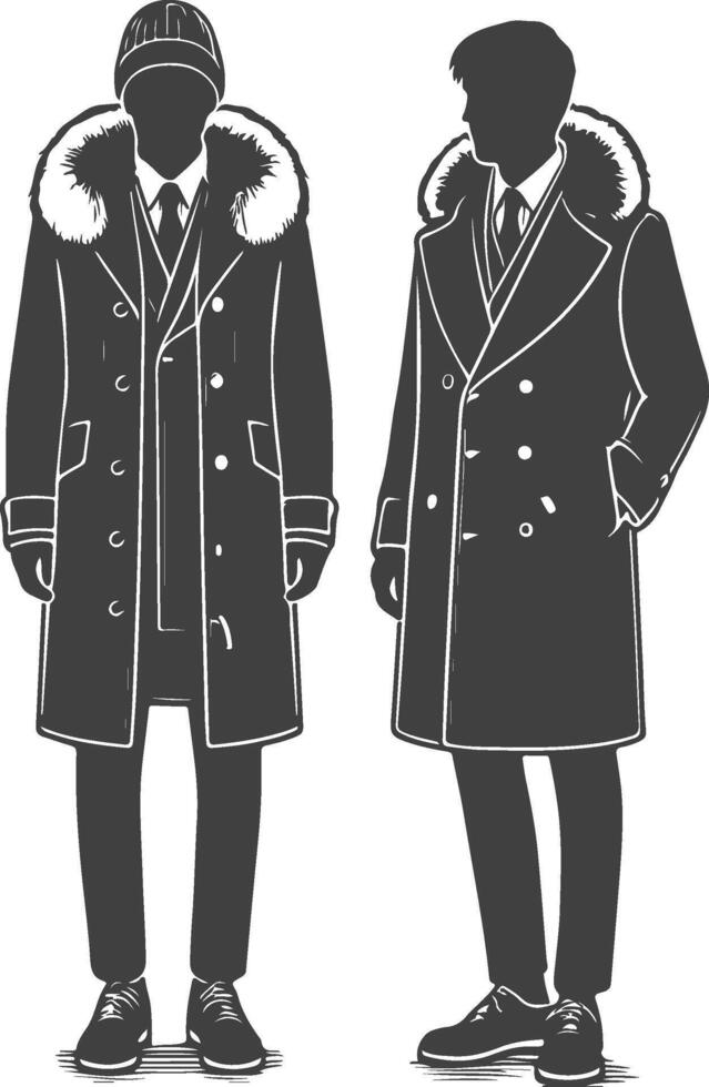 Vintage Black Overcoat Detailed Line Drawing vector