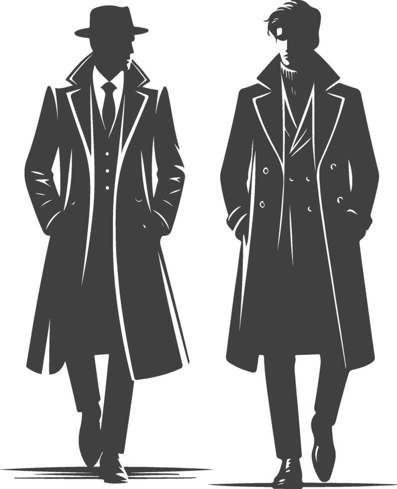 Rustic Man Overcoat Retro Silhouette Art vector