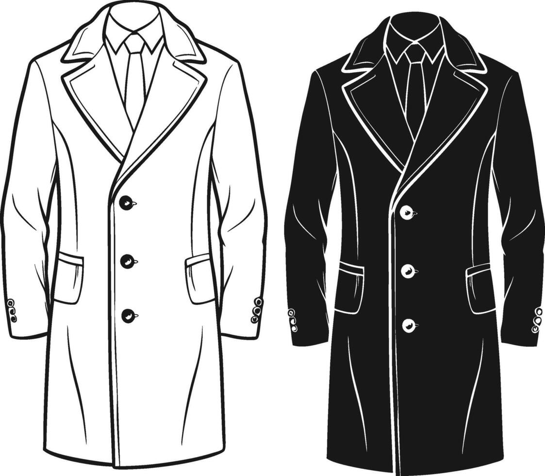 Sophisticated Retro Man Overcoat Linework vector