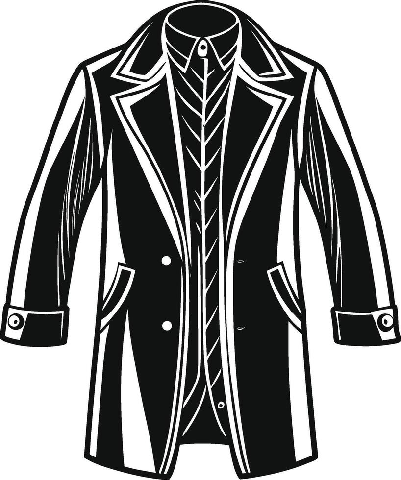 Sophisticated Overcoat Black Line Art vector
