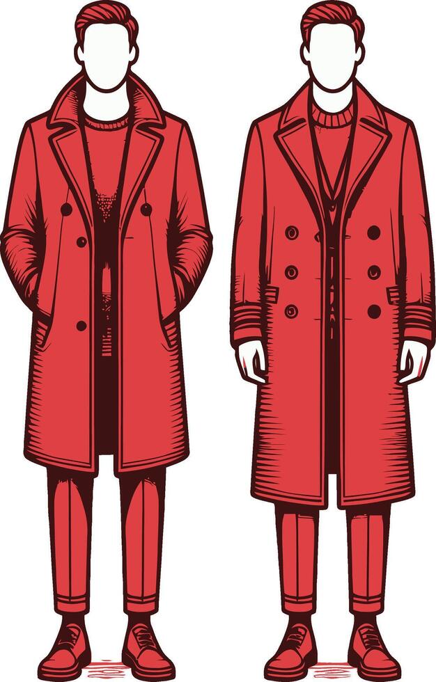 Stylized Overcoat Line Art Illustration vector