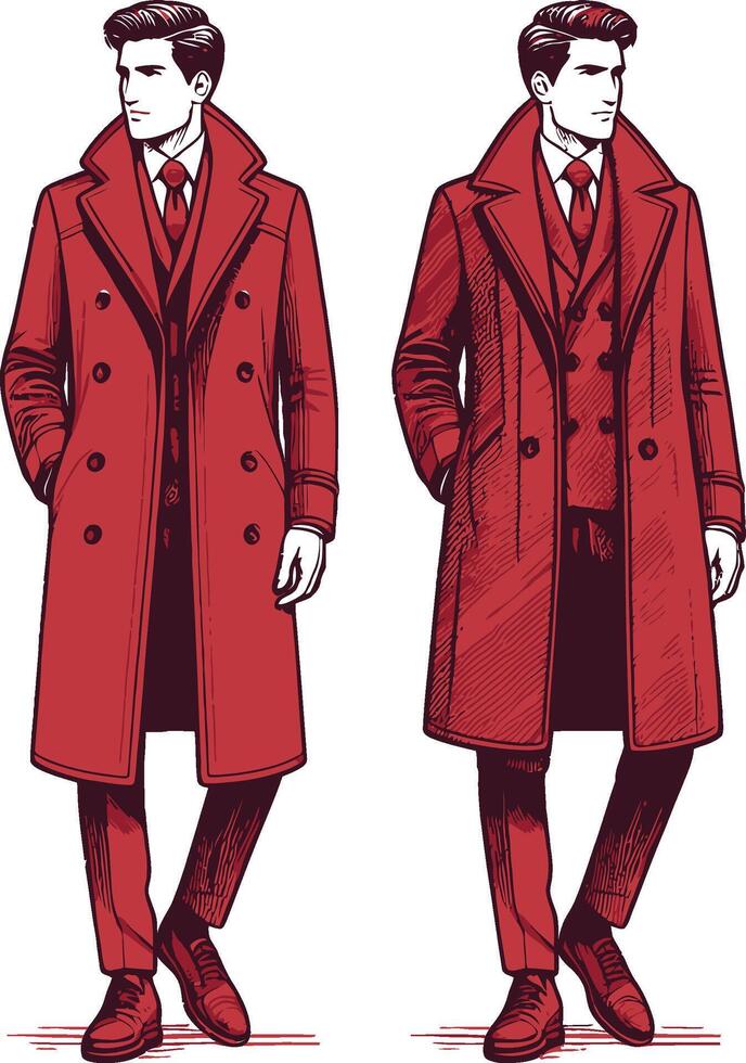 Artistic Man Overcoat Line Sketch vector