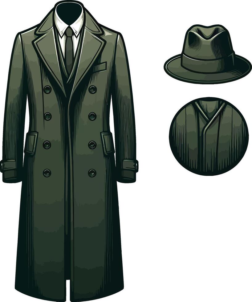 Heritage Style Overcoat Line Drawing vector