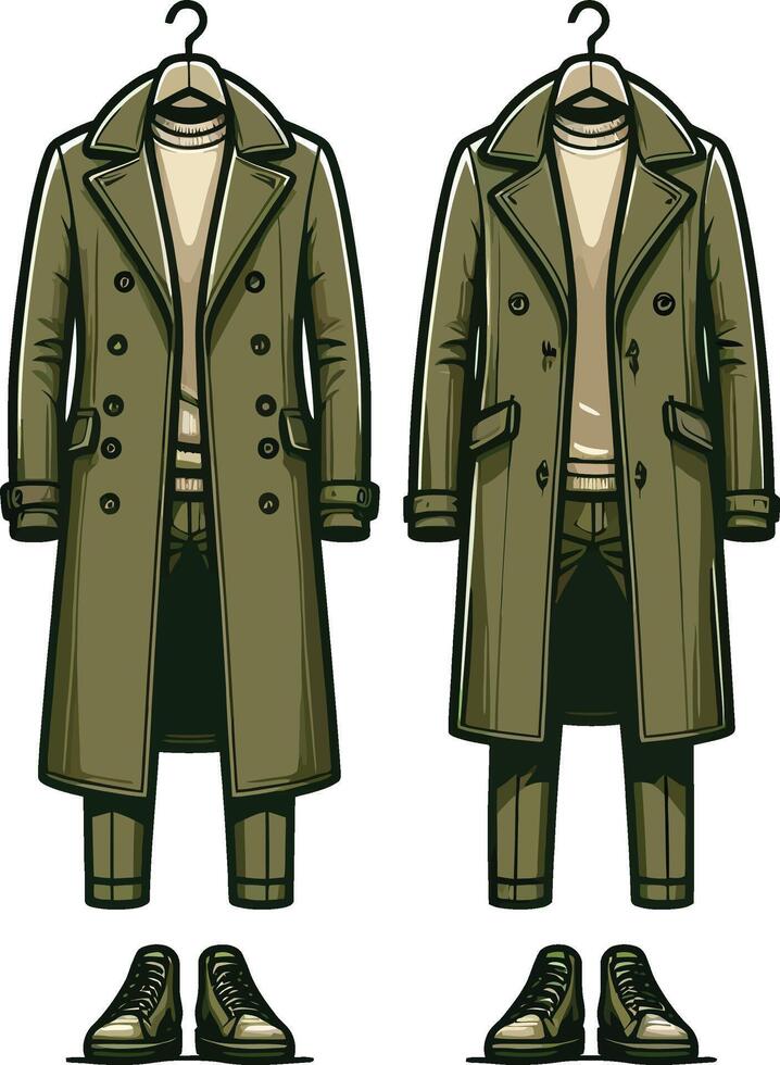 Refined Overcoat Line Art Drawing vector