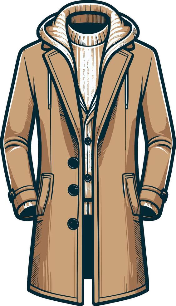 Old-World Overcoat Line Drawing vector