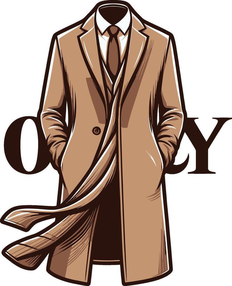 Artful Black Overcoat Line Design vector