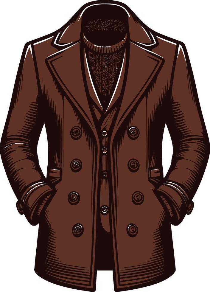 Man Overcoat Retro Outline Design vector
