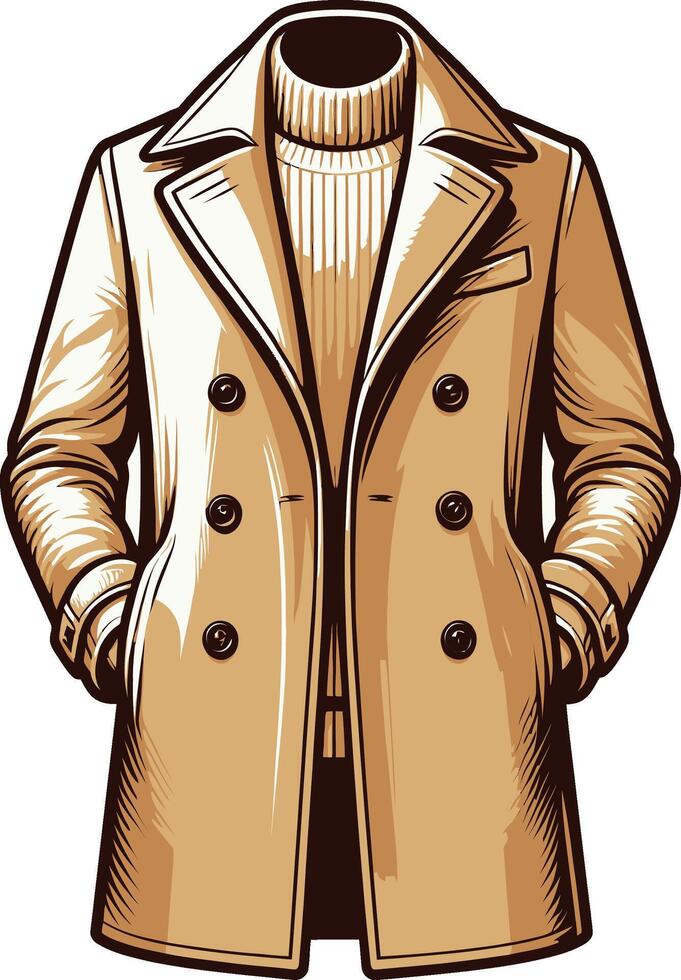 Artistic Overcoat Line Art Sketch vector