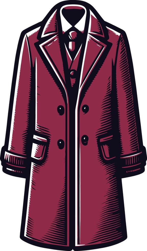Detailed Overcoat Vintage Style Drawing vector