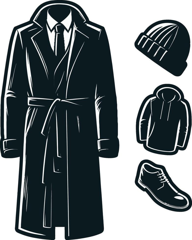 Retro Style Overcoat Line Art Illustration vector