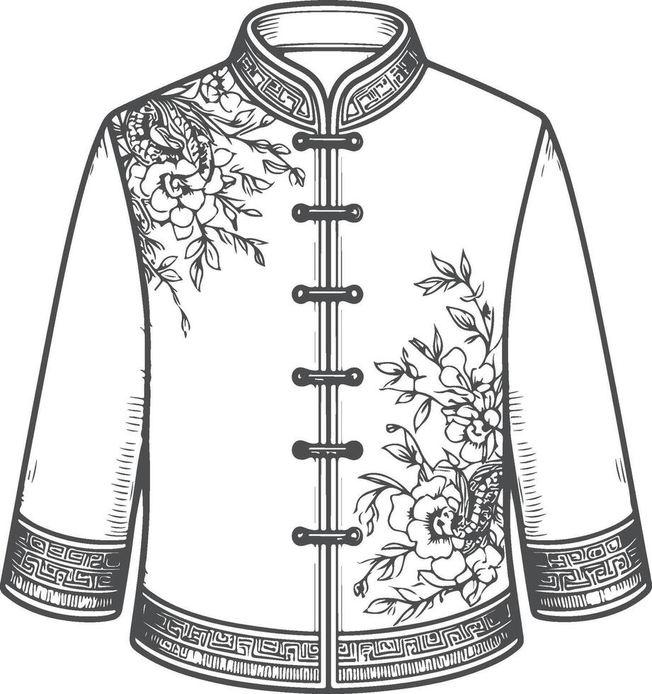 Artful Black Line Overcoat Design Sketch vector