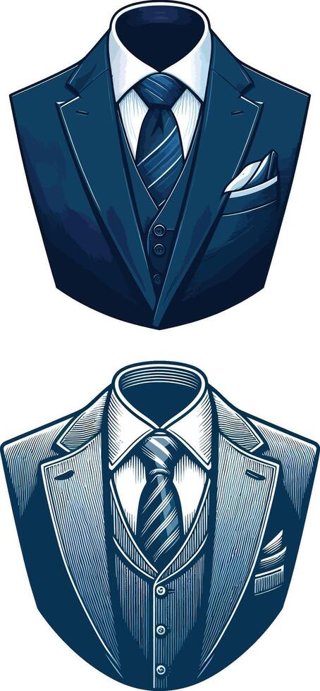 Retro Tailored Suit Line Drawing Illustration vector