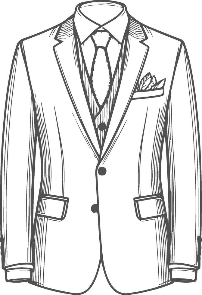 Vintage Tailored Suit Black Line Design Sketch vector