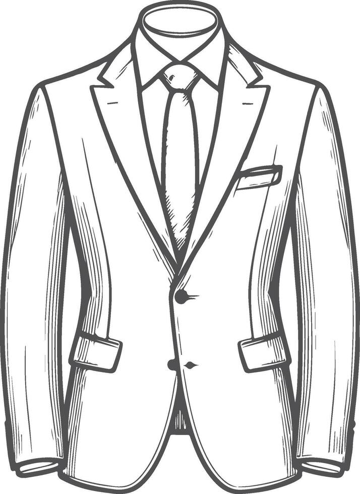 Detailed Tailored Suit Artistic Retro Line Sketch vector
