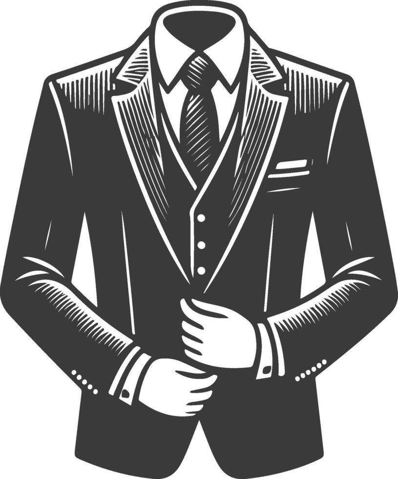 Detailed Tailored Suit Artistic Black Outline vector