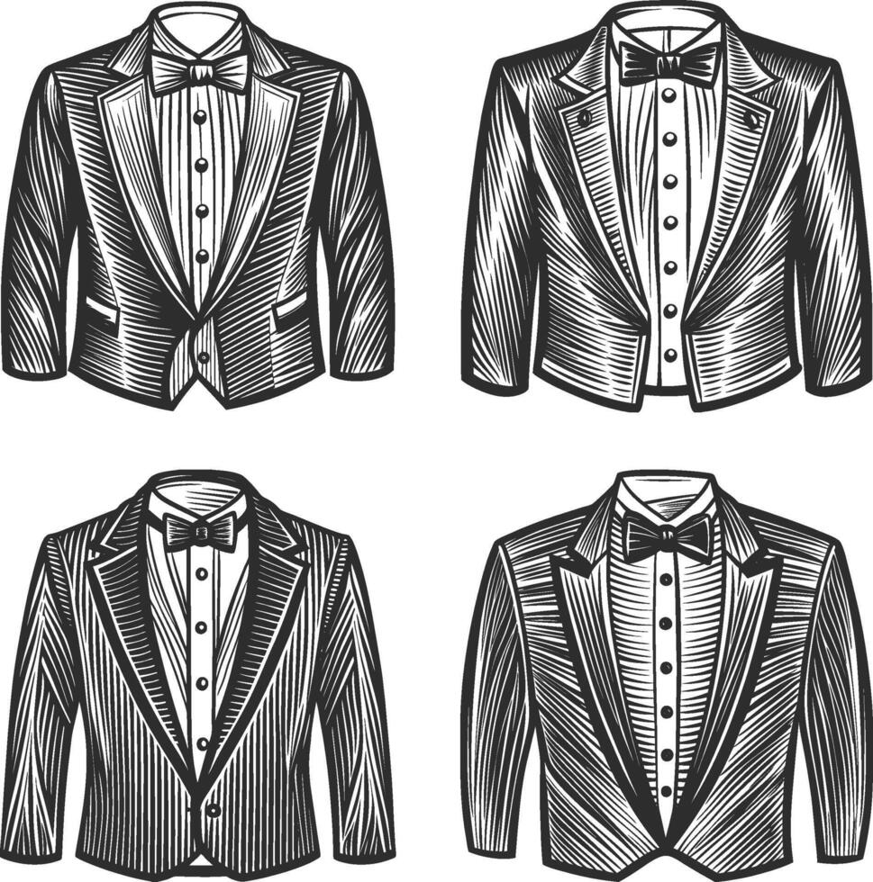 Refined Tuxedo Shirt Retro Outline Artwork vector