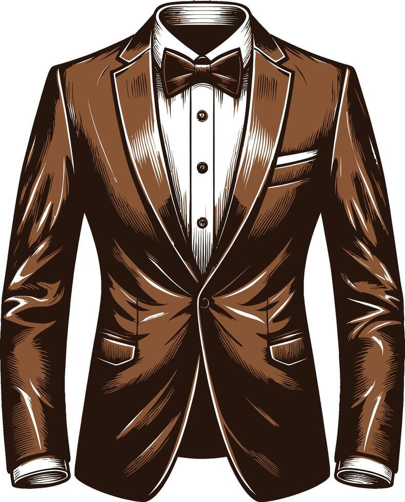 Vintage Tuxedo Shirt Monochrome Line Drawing vector