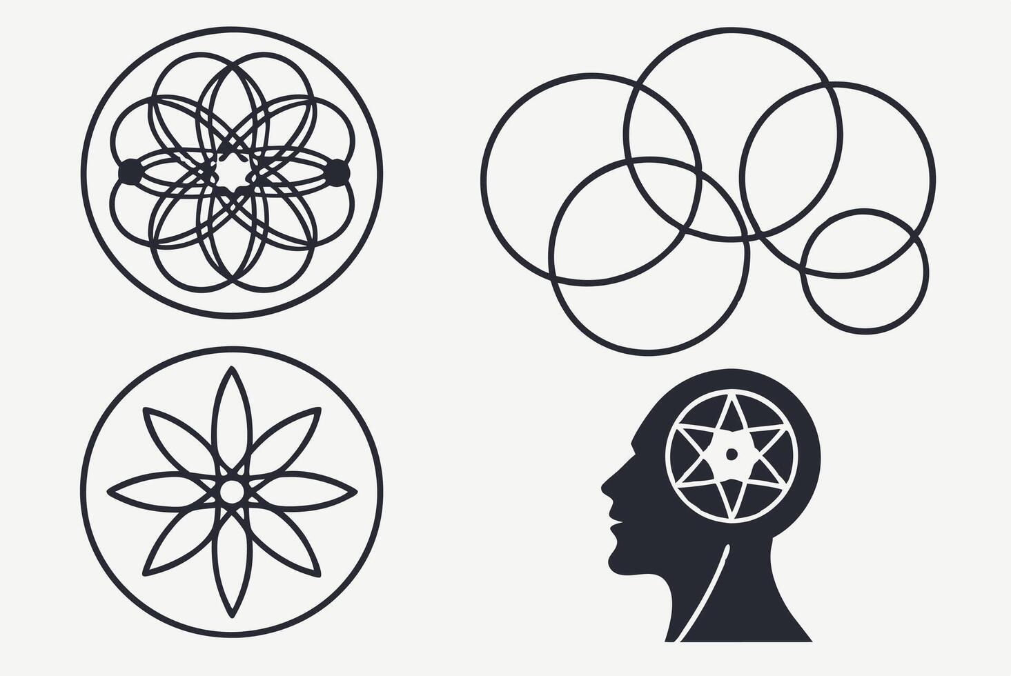A set of four icons that show a man's head and a flower vector