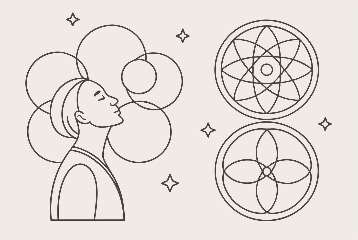 A woman with a flower in her hair and a circle around her vector