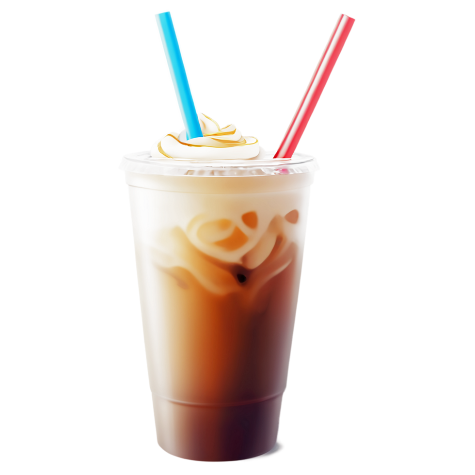 iced coffee with straws and two red and blue straws png