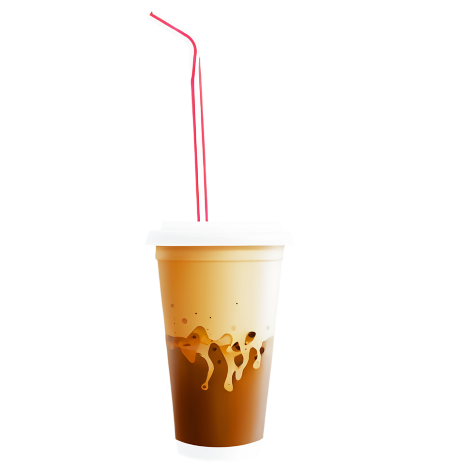 an iced coffee with a straw and a red straw png