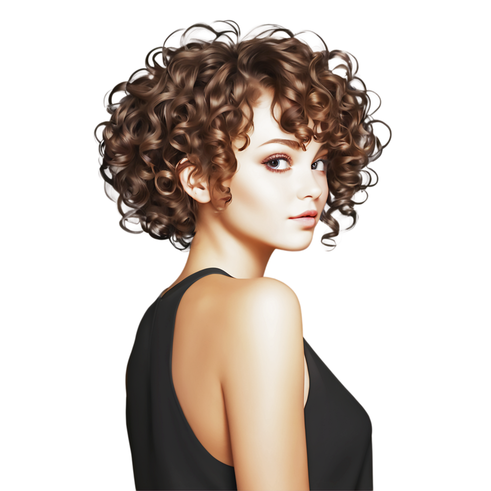 beautiful woman with curly hair on transparent background png