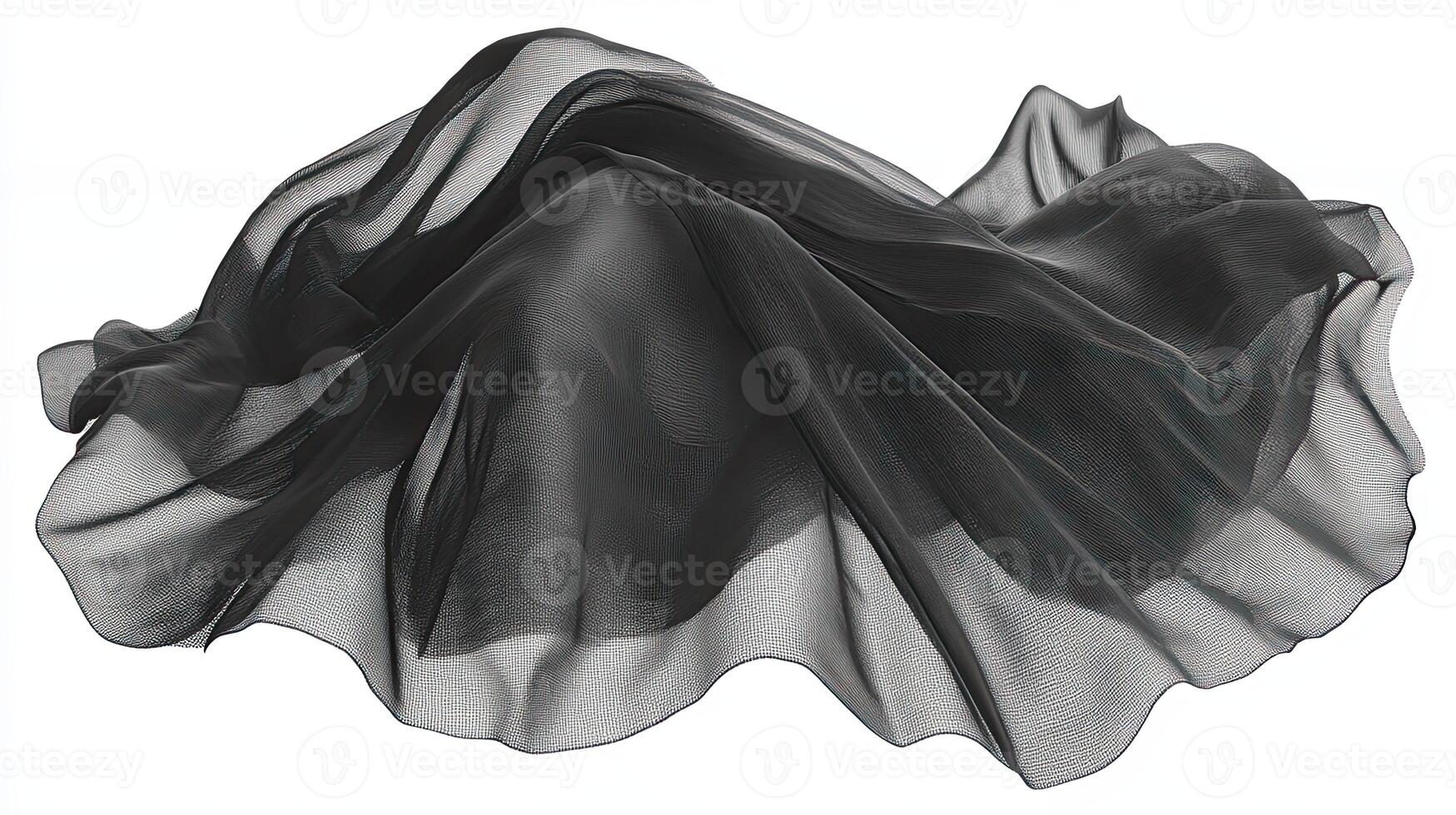 Black Sheer Fabric Drape. Abstract textile background. photo